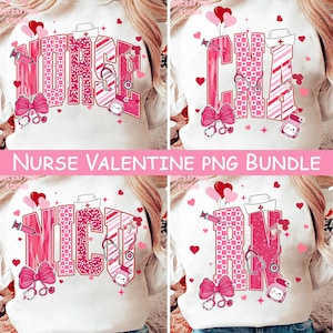 Coquette Valentine Nurse Varsity Bundle png, Nicu RN CNA Valentines png,Pink Nurse png, Nurse Png, Nurse Valentines png, Stethoscope bow png