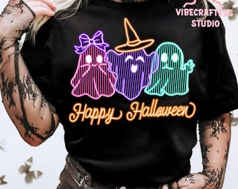 Neon glücklicher Halloween png, Süßer Neon Boo Geist Png, Halloween Boo Schleife Png, Neon Halloween PNG, Boo Geist Shirt Png, Süßer Boo png
