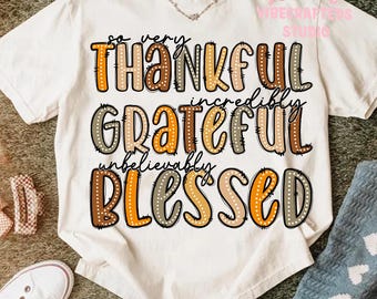 Doodles So Very Thankful png, incredibly grateful png, unbelievably blessed png, Christian Fall Png, give thanks png, retro thanksgiving png
