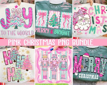 Brushstroke Pink christmas png bundle, merry & bright png, floral christmas tree png, Pink santa png, Merry varsity png, Nutcracker png, Joy