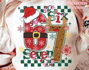Funny Six Seven Santa Christmas Png, 6 7 Reindeer png, Viral Funny Saying 6 7, christmas varsity png, christmas lights png, Humor Xmas 6 7