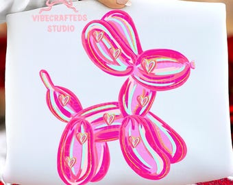 Pink brushstroke Balloon Dog PNG, Valentine Balloon Animal Clipart, Coquette Heart Balloon Dog, Cute Brushstroke Valentine PNG,valentine png