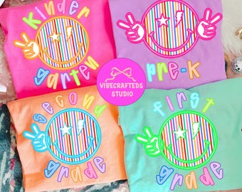 Neon Smiley school png bundle, Funny back to school png, colorful lighting bold school png, Teacher shirt, Girl Boy School Png, grades png