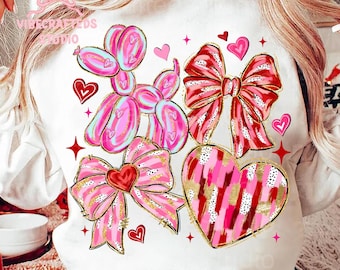 Brushstroke glitter heart png, coquette valentine heart png, Cute Balloon Dog Love Art, valentine png, doodles bow png, Pink Bow Hearts png