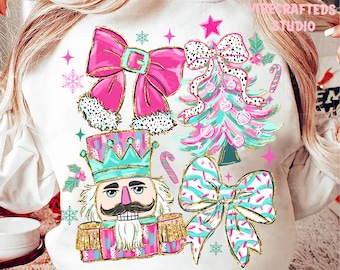Brushstroke Pink Nutcracker png, Pink santa coquette png, christmas tree cakes coquette, Christmas Png, Y'all are Nuts Png, Nutcracker Png