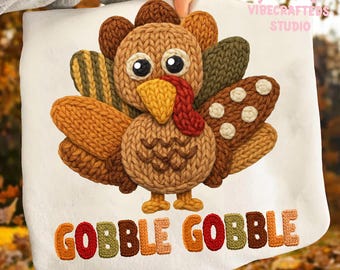 Faux Stickerei Verschnaufen Verschnaufen Truthahn png, Häkeln niedlichen Truthahn Design, Häkeln Strick Textur Thanksgiving png, Gemütliche Herbst Sublimation PNG