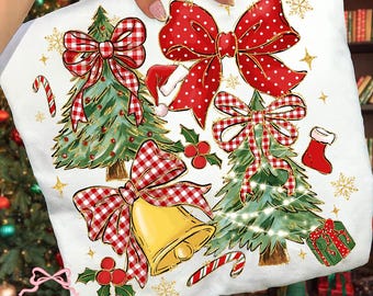 Plaid christmas tree coquette doodles png, christmas png, vintage christmas png,  Preppy Christmas Tree png, Santa Png, Candy Cane Christmas