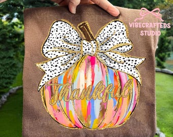 Brushstroke thankful pumpkin bow png, Coquette Pumpkin PNG, Autumn PNG, Faux Glitter Png, brushstroke pumpkin, Girly Png, thanksgiving png