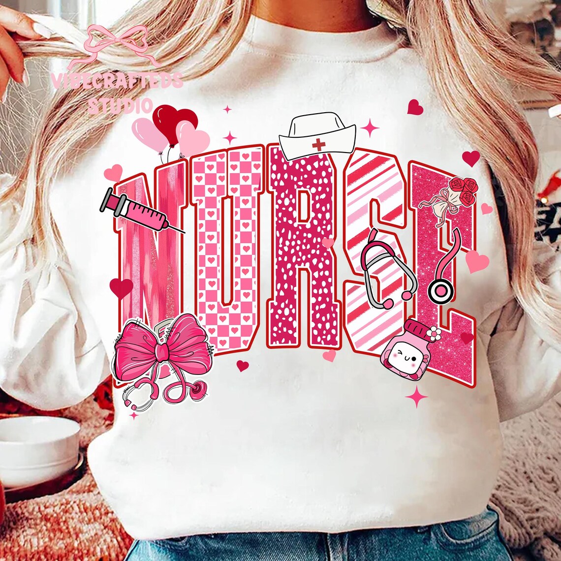 Coquette Valentine Nurse Varsity Bundle Png, Nicu RN CNA Valentines Png ...
