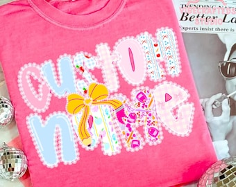 Custom Lace Teacher name png, Custom name png, lace custom png, preppy bow png, Back To School Png, preppy custom name png, lace custom png