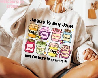 Cute Christian Faith Jars Design PNG, Inspirational Jesus Is My Jam Clipart Png, Spiritual Blessings png, Jesus png, Religious Toddler Png