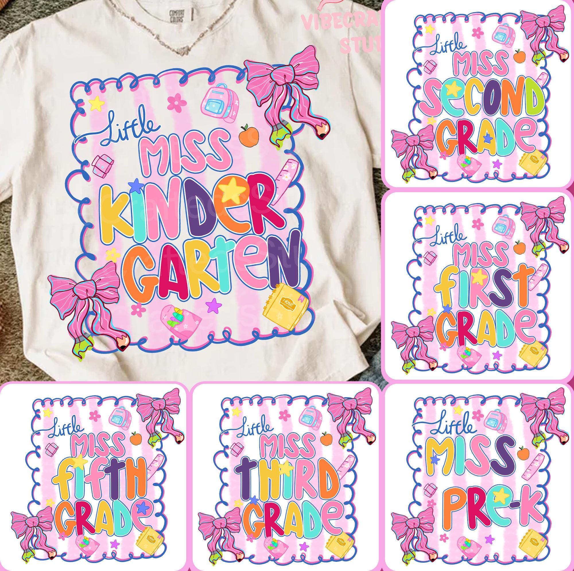 Little Miss Back to School PNG Bundle, Coquette School Girl png, Cute Grade Level Shirt PNG for Girls, Kindergarten Pre-K 1st 2nd 3rd 5th