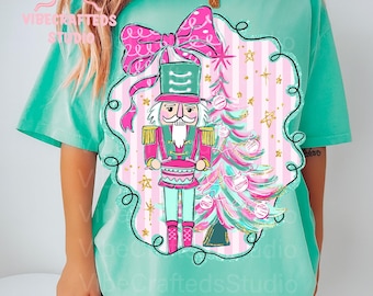 Glitter Pink Nutcrackers with christmas tree png, Christmas Png, Y'all are Nuts Png,Nutcracker Png, Colorful Brushstroke,Pink Blue christmas