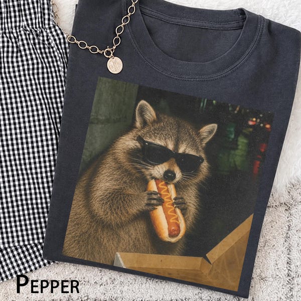 Funny Raccoon Eating Hot Dog Comfort Colors Shirt, Cool Raccoon Sunglasses Tee, Funny Animal Meme Unisex Shirt, BBQ Summer Shirt