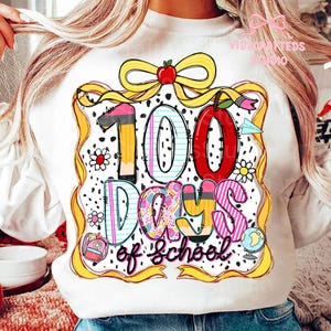 100 Days of School Coquette pencil png, Dalmatian Dots, Cute 100th Day Shirt Graphic for Teacher Students, Teacher Png, Teacher 100 days