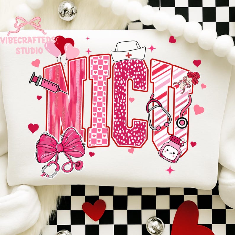 Coquette Valentine Nurse Varsity Bundle Png, Nicu RN CNA Valentines Png ...