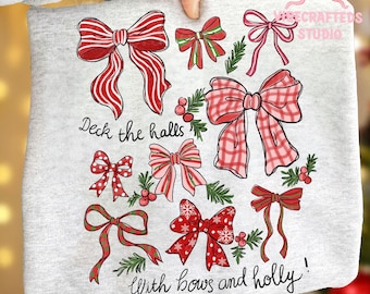 Retro Plaid Christmas coquette png, Deck the halls png, Red coquette xmas png, Holiday Bows png, Retro Christmas Clip Art, christmas png