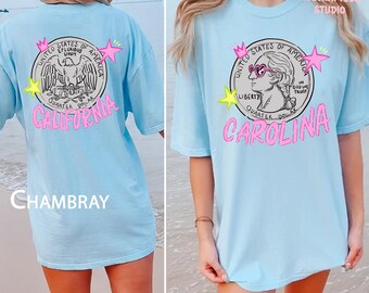 Heads Carolina Tails California Comfort Colors Shirt, Preppy State