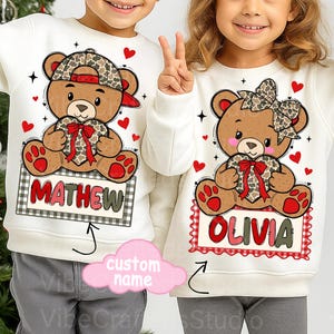 Custom Valentine Teddy Bear PNG, Matching Kids Shirt Design, camo Bow Bear Graphic for Boy Girl, camo valentine png,personalized kids shirt