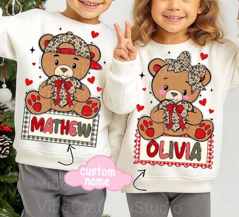 Custom Valentine Teddy Bear PNG, Matching Kids Shirt Design, camo Bow Bear Graphic for Boy Girl, camo valentine png,personalized kids shirt
