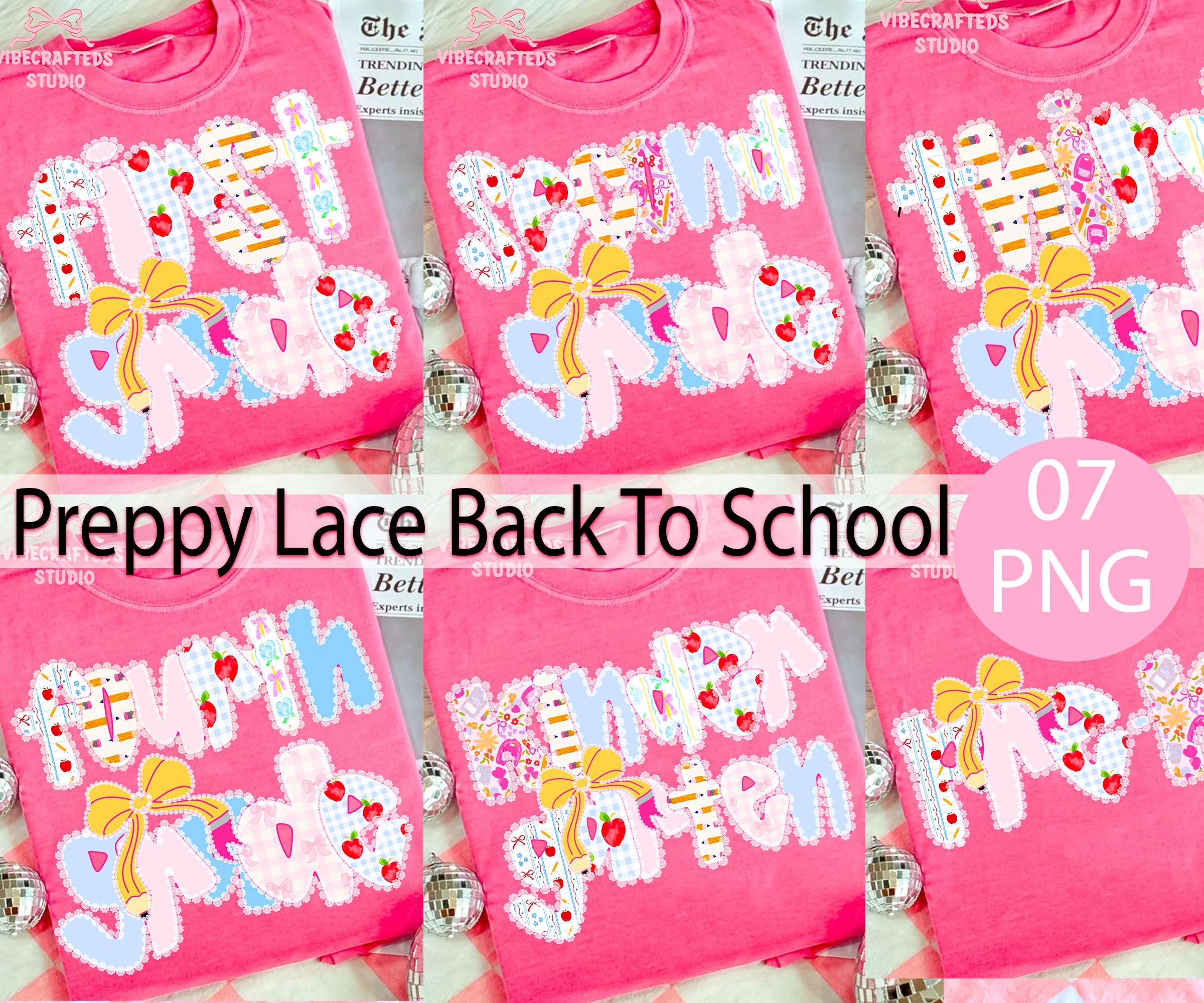 Paquete PNG de escuela de encaje preppy, regreso a clases, profesor preppy, primer día de clases, lápiz coqueto, camiseta de profesor