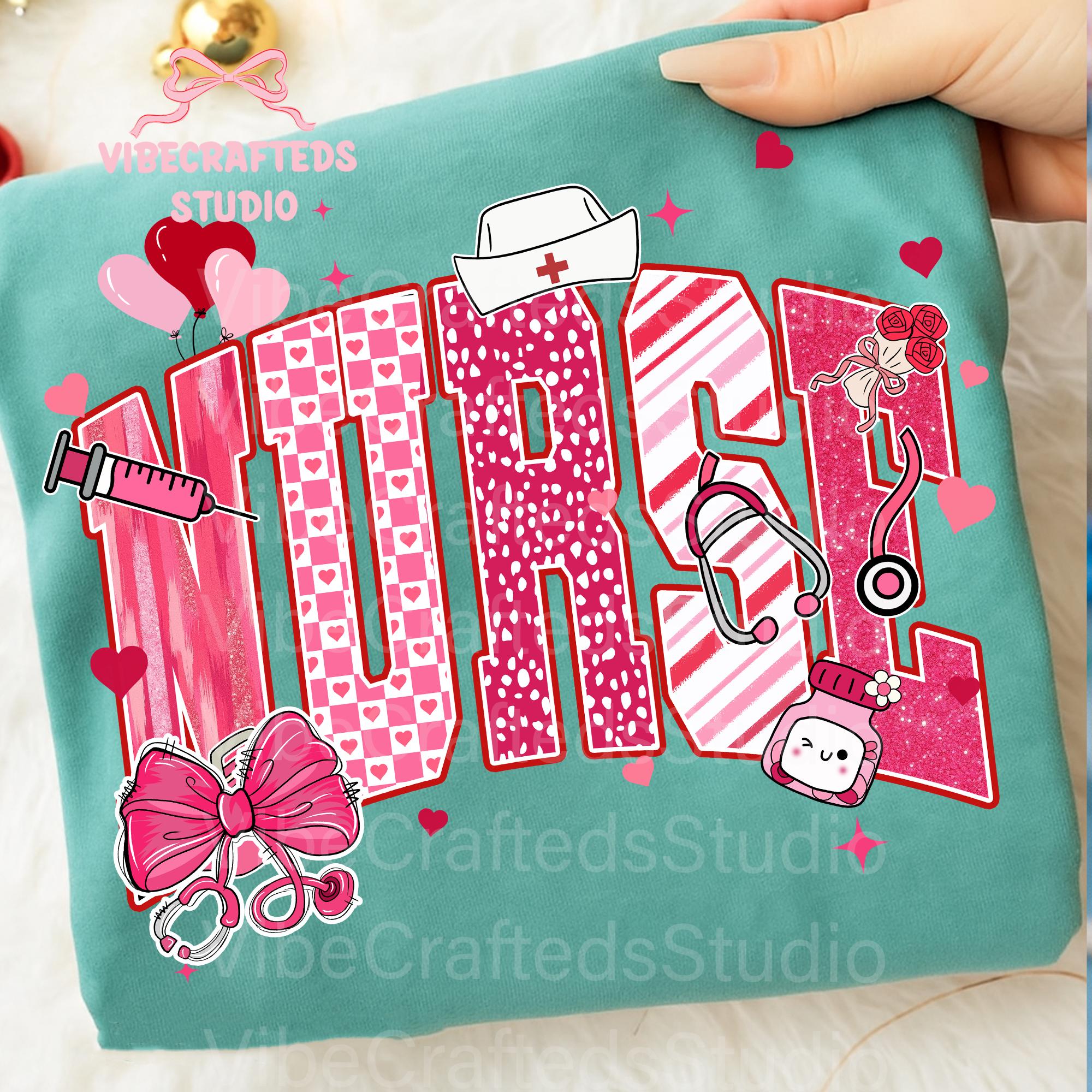 Coquette Valentine Nurse Varsity Bundle Png, Nicu RN CNA Valentines Png ...