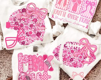 Preppy breast cancer png bundle, Pink Out PNG, Breast Cancer png, Faith over fear png, floral football ball png, Tackle Cancer Png, Game day