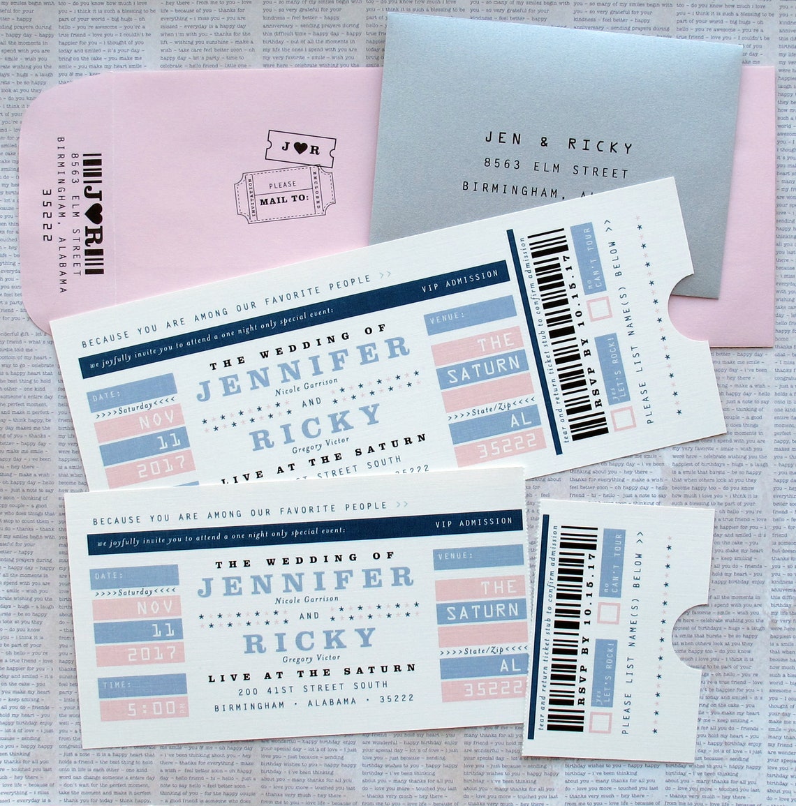 VIP Concert Ticket Wedding Invitation Suite with Tear Away Tab Etsy