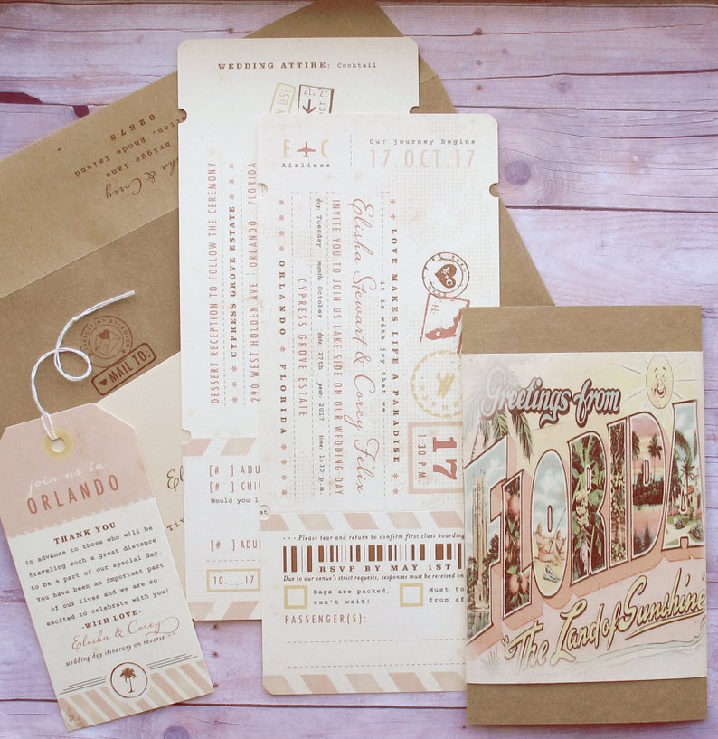 Boarding Pass Ticket Wrap Enclosure Invitation with Luggage Etsy