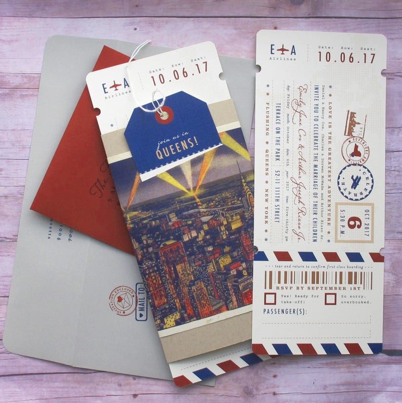 Boarding Pass Ticket Wrap Enclosure Invitation with Luggage Etsy