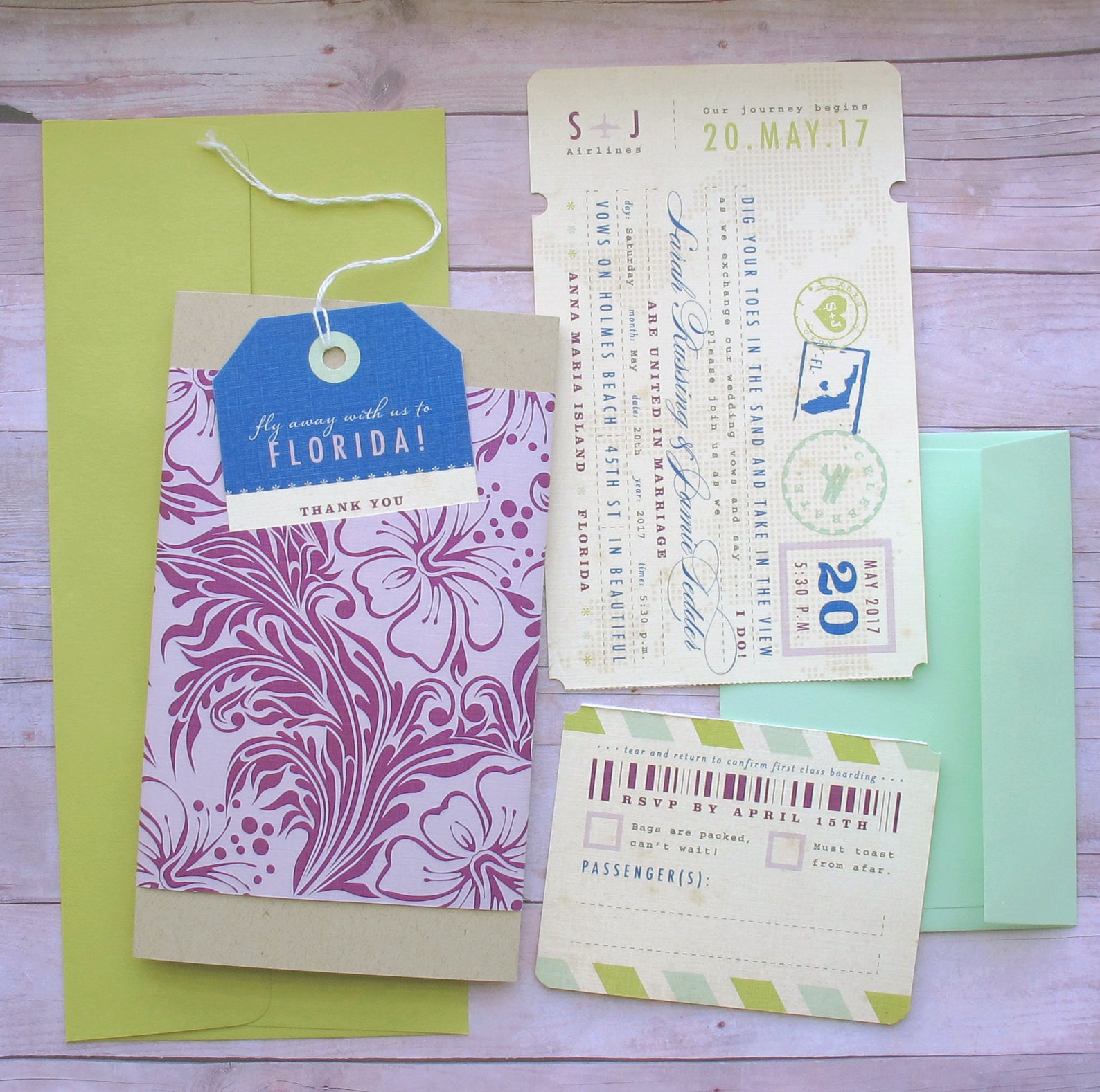 Boarding Pass Ticket Wrap Enclosure Invitation with Luggage Etsy
