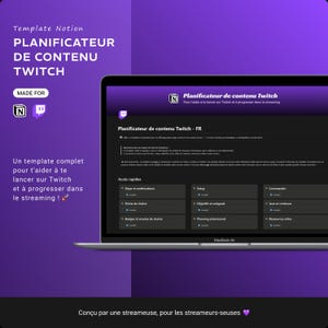 FR  |  Template Notion Twitch  |  Planificateur de contenu  |  Pour Streamers  |  Téléchargement instantané  |  Simple, Minimaliste