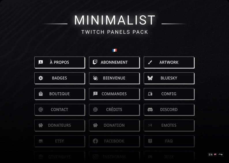 48 Minimalist Twitch Panels Pack English and French Accessible
