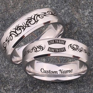 Live To Ride Ring Motorcycle Tungsten Ring Ride To Live Black Wedding Ring Motorcycle Ring HD Biker Jewelry Engraved Box Included