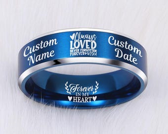 Anillo conmemorativo personalizado, joya de recuerdo grabada, regalo de condolencia