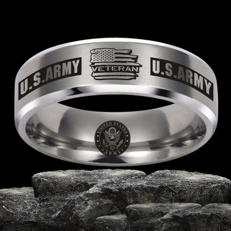 US Army Veteran Military Ring Tungsten Ring US Military Ring Tungsten ...