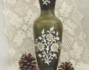Flowers on Enameled Brass Vase