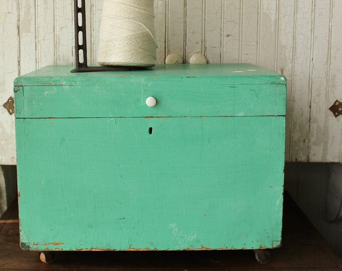 Antique Aqua Painted Pine Storage Box on Wheels Sale Was Etsy