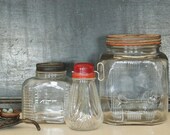 3 Vintage Glass Pantry Jars with Lids 1 with Nut Grinder