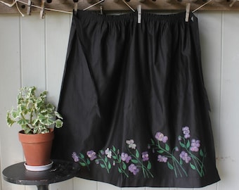 Antique Victorian Mourning Apron with Hand Painted Pansies