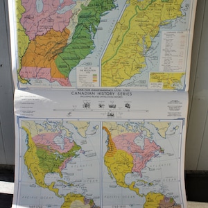 Mappa a discesa dell'aula vintage Serie di storia canadese Lotta per un continente Denoyer Geppert Co. 1965