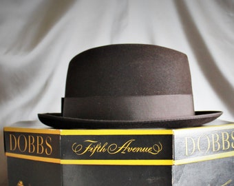 Antique Brown Wool Felt P N Laggis Fedora Hat With Original Box Size 7 5/8