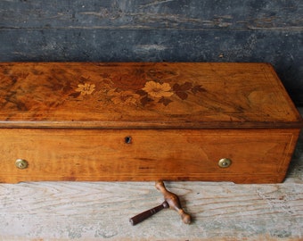 Antique Inlaid Wood  Case for Cylinder Music Box "Fabrique De Geneve"
