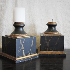 Pair Antique Marbleized Wood Pedestals Prickets Display Bases image 1