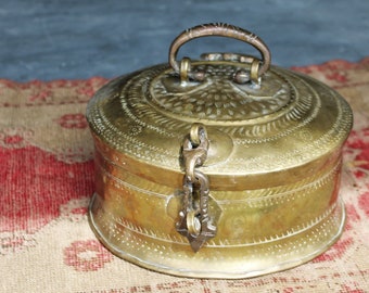 Antique Indian Brass Chapatti Bread Box Hand Tooled