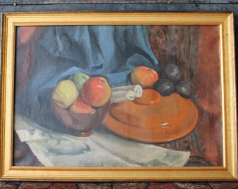 Antique Still Life Oil on Canvas Painting Still Life With Fruit Ethelwyn C. Bradish, Paris 1922