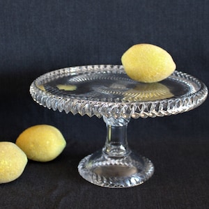 Antique Heavy Glass Pedestal Cake Stand Spiral Swirl