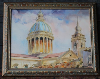 Vintage Architectural Watercolor Painting by Margaret Laurie Boston Capital Building