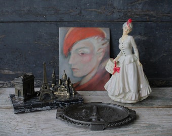 Sweet Vignette of Paris Ashtray, Architectural Souvenir Paper Weight, Royal Doulton Figure, Small Portrait Painting
