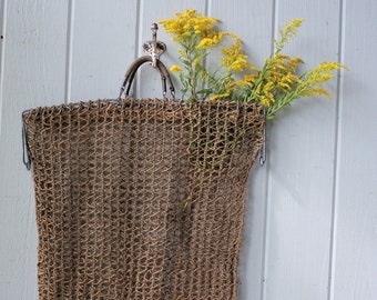 Antique Hand Made Woven Tote on Wire Frame